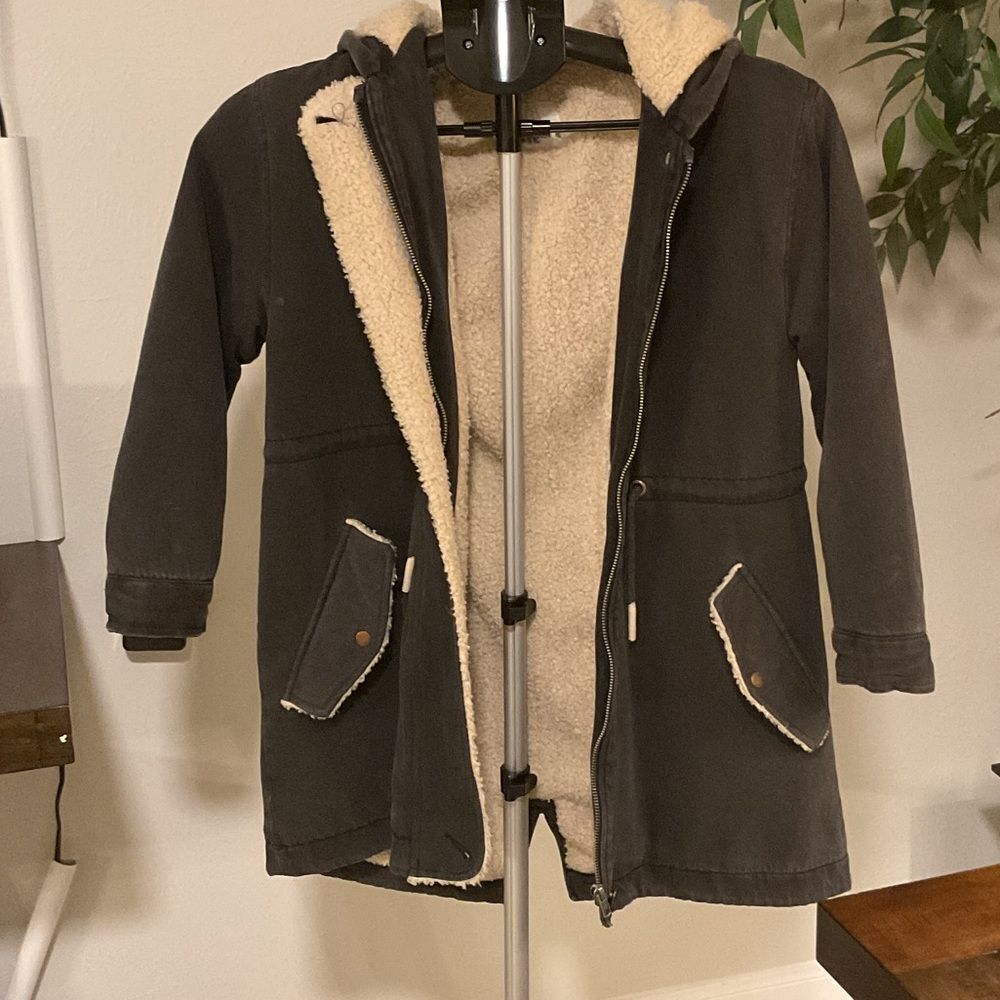 Black Hooded Coat with Cream Lining